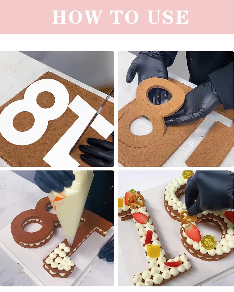 EORTA 0-8 Numeral Cake Stencils Molds 14 Inch Arabic Number Dessert Maker Decorative Fillings Layered Kitchen Baking Tools for DIY Wedding Birthday Anniversary, White - Image 5